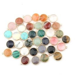 Pendentif rond en pierre naturelle 1 pièce quartz Rose/yeux de tigre pour bricolage accessoires