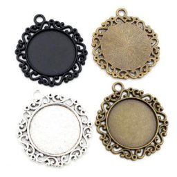 Nouvelle mode 5 pièces 25mm taille intérieure noir Antique argent plaqué classique fleur S Style