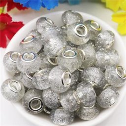 Lot de 10 breloques à paillettes blanches pour femmes et filles en résine rondes avec grand trou