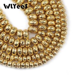 WLYeeS perles en pierre naturelle bricolage placage 14 perles de lave volcanique en or pierre de