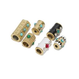 Perles d'Espacement à Grand Trou en Acier Inoxydable Pierre Artificielle Incrustée Breloques pour