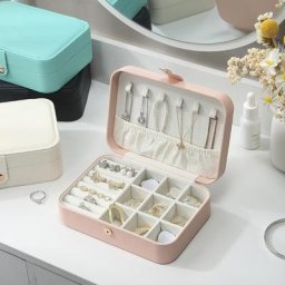 Boîte à bijoux en cuir PU avec serrure Portable collier boucle d'oreille anneau support