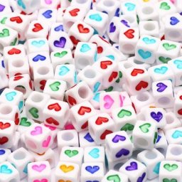Perles acryliques en forme de cœur mélangé 6mm Alphabet Cube carré perles d'espacement amples