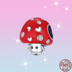 Jolie breloque en forme de petit champignon couleur argent Rose rouge convient aux bijoux