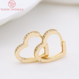 Boucles d'Oreilles Créoles en Laiton 24K 14mm 16mm 4 Pièces réinitialisation en Forme de Cœur