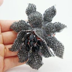 Broche classique en cristal noir avec strass grandes broches orchidées bijoux pour femmes