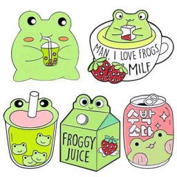 Broche en émail avec jus de grenouille Badge de boisson Animal I Love Frog sac à dos chapeau
