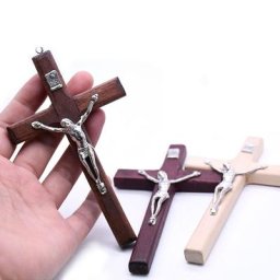 Pendentif croix classique en bois pour hommes et femmes collier fait à la main grande taille