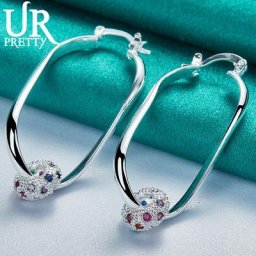 UPRETTY-Boucles d'Oreilles Rondes Colorées en Argent Sterling 925 Bijoux de Charme pour ixde