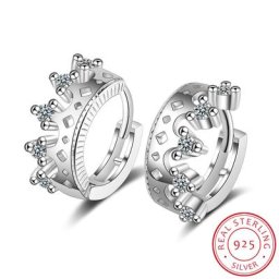 Boucles d'oreilles créoles couronne en argent regardé 925 véritable pour femmes bijoux en argent