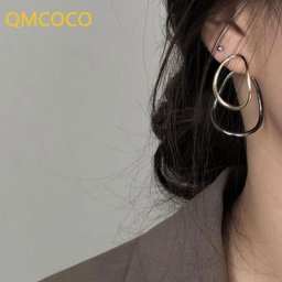 QMCOCO – boucles d'oreilles en forme ovale pour femme goutte d'eau couleur argent forme