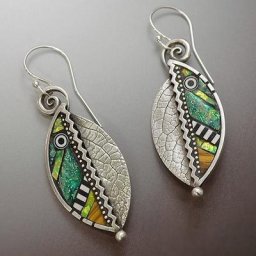 Boucles d'oreilles Vintage en métal couleur argent feuille verte pour femmes bohème Tribal