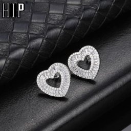Hip Hop-Boucles d'Oreilles en Forme de Cœur Cubique pour Homme et Femme Bijoux en Cuivre 1 Paire