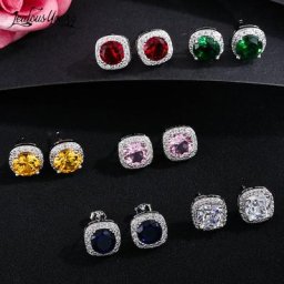 Boucles d'oreilles rondes et carrées en Zircon pour femmes bijoux romantiques de mariage de