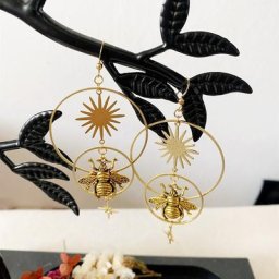 Boucles d'oreilles en forme d'abeille en or bijoux longs faits à la main style bohème lune lune