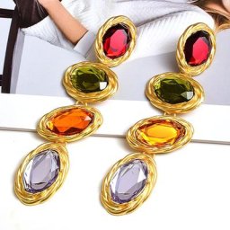 Boucles d'oreilles pendantes longues en biscuits colorés en métal doré pour femmes accessoires de