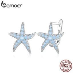 Bamoer-Boucles d'oreilles en argent regardé 925 pour femme opale bleue étoile de mer délicat