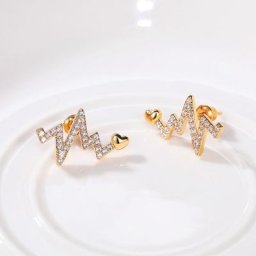 Huretailers-Boucles d'oreilles design Heartbeat pour femme 3 couleurs en métal incrustées