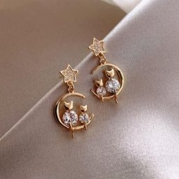 Boucles d'oreilles chat mignon en cristal pour femmes mode lune planète ronde d'eau bijoux de