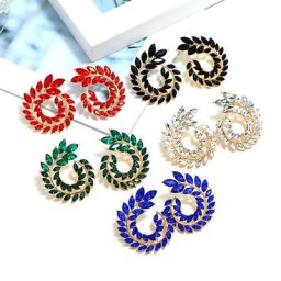Boucles d'oreilles de luxe en forme de spirale avec feuilles colorées breloques en strass pour