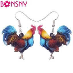 Bonsny-Boucles d'Oreilles Jetables en Acrylique Motif Floral Coq Gros Bijoux Longs en Forme de