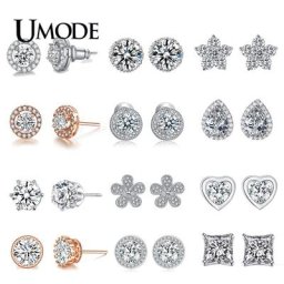 UMODE-boucles d'oreilles à clous en cristal rond cœur couleur fleur étoile or blanc