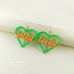 Y2K – boucles d'oreilles fluorescentes en acrylique avec lettre grand cœur pour femmes bijoux Punk