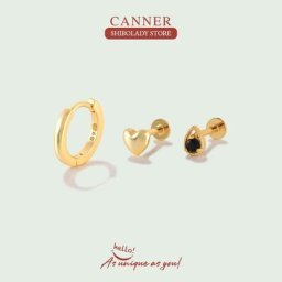CANNER-Boucles d'Oreilles en Forme de Cœur PlMi 925 Bijoux Fins Piercing en Or 18K pour ixde