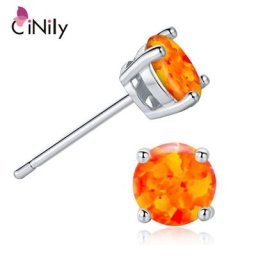 CiNily – boucles d'oreilles en opale de feu Orange pour femmes plaqué argent forme ronde bijoux