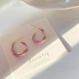 Boucles d'oreilles torsadées en métal violet µpour femmes ligne d'art dorée goujon violet cadeau