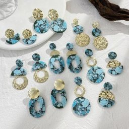 AENSOA-Boucles d'oreilles géométriques faites à la main pour femmes bijoux vintage impression
