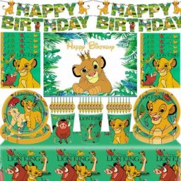 Décorations de fête d'anniversaire King Simba ballon inclus bannière nappe papier standardisé