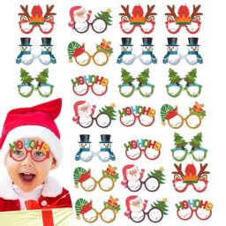 Ensemble de lunettes de noël en papier cadre de fête arbre de pingouins chapeau de père noël