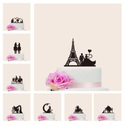 Décoration de Gâteau de Mariage en Acrylique Noir Style Mixte et Amusant pour Marié Mariée M. et