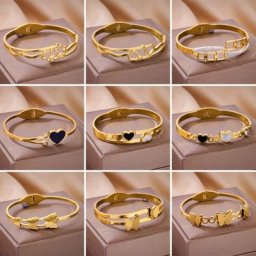 SION L-Bracelet Papillon Coeur en Acier Inoxydable pour Femme et Homme Bracelets Document Or
