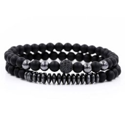 Bracelet à perles en pierre hématite noire mate naturelle corde élastique de 6mm ensembles de