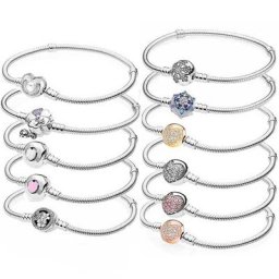 Bracelet en argent regardé 925 avec fermoir floral breloque perle bijoux à bricoler soi-même pavé