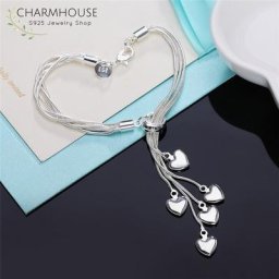 Bracelets en argent pur 925 pour femmes 5 chaînes serpent cœur bijoux de mode vente en gros