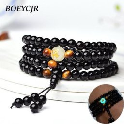 BOEYCJR – Bracelets en perles de bouddha noir pour femmes ou hommes bijoux ethniques faits à la