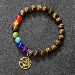 Reiki 7 Bracelets arbre de vie Chakra pour hommes femmes œil de tigre lave pierre naturelle