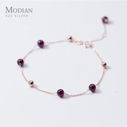 Modian mode or Rose couleur violet cristal Bracelet pour les femmes chanceux classique 925 argent