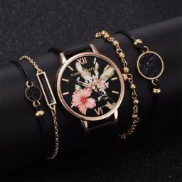 Lvpai-Montre-bracelet à quartz en cuir pour femme ensemble de 5 pièces bracelet noir décontracté