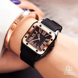 GUOU-Montre à Quartz Rectangulaire en Cuir pour Femme Haut de Gamme Grand Cadran Luxe