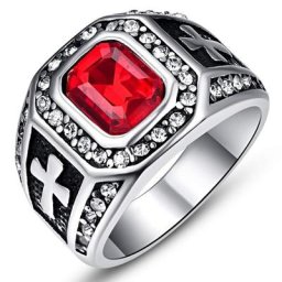 NUNCAD – bague Vintage pour hommes anneau en acier inoxydable cristal rouge et zircone cubique