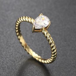 Bague Solitaire minimaliste pour femmes couleur or Simple goutte d'eau zircone cubique