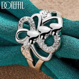 DOTEFFIL-Bague papillon trois cœurs en argent regardé 925 pour hommes et femmes bijoux de charme