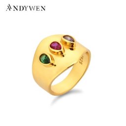 ANDYWEN-Grandes matiques en argent regardé 925 avec pierres précieuses dorées bijoux punk grandes