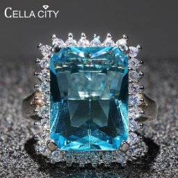 Cellacity – bague aigue-marine en argent 925 pour femmes bijoux de fête Hyperbole énorme pierres