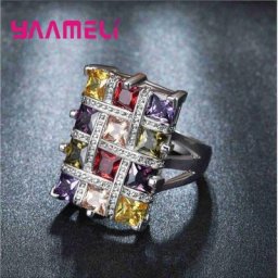 Bague de ixen Argent Sterling 925 Clip Coloré Charme Carré Ornements de Doigt de Dame Cadeaux de