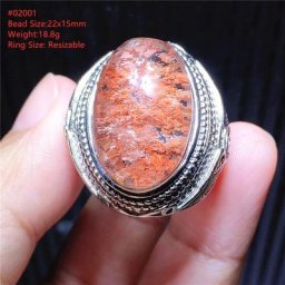 Bague réglable en cristal de quartz fantôme orange rouge naturel pour hommes et femmes argent 925